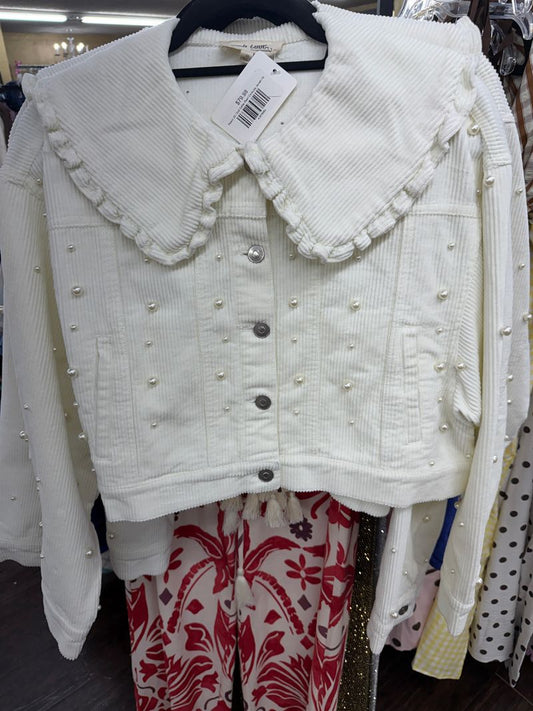 Doll Collar Pearl Corduroy Jacket