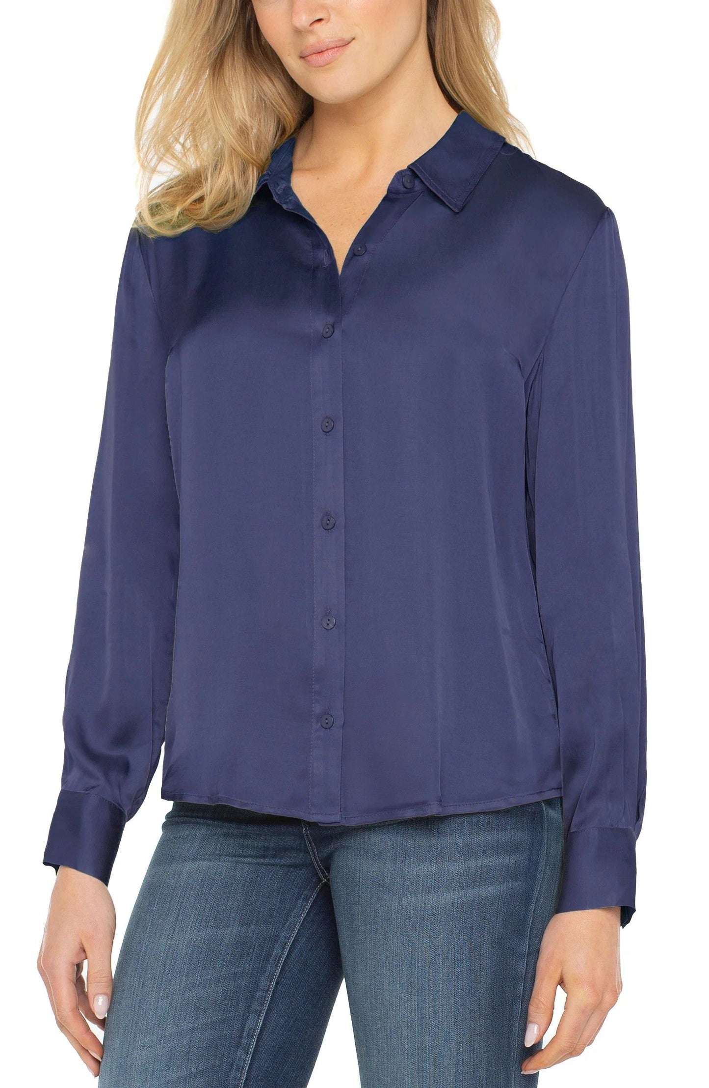 Dark Navy Button Front Blouse