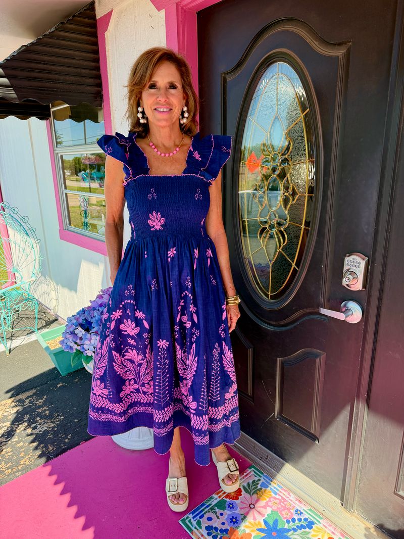 Navy Smocked Border Dress