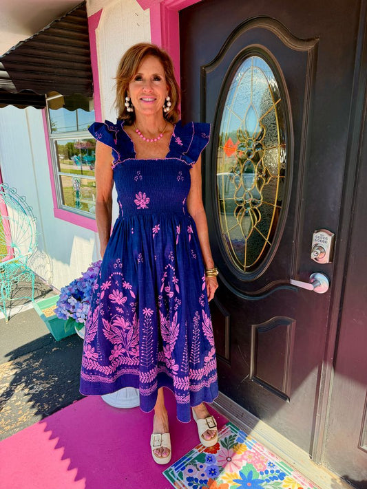Navy Smocked Border Dress