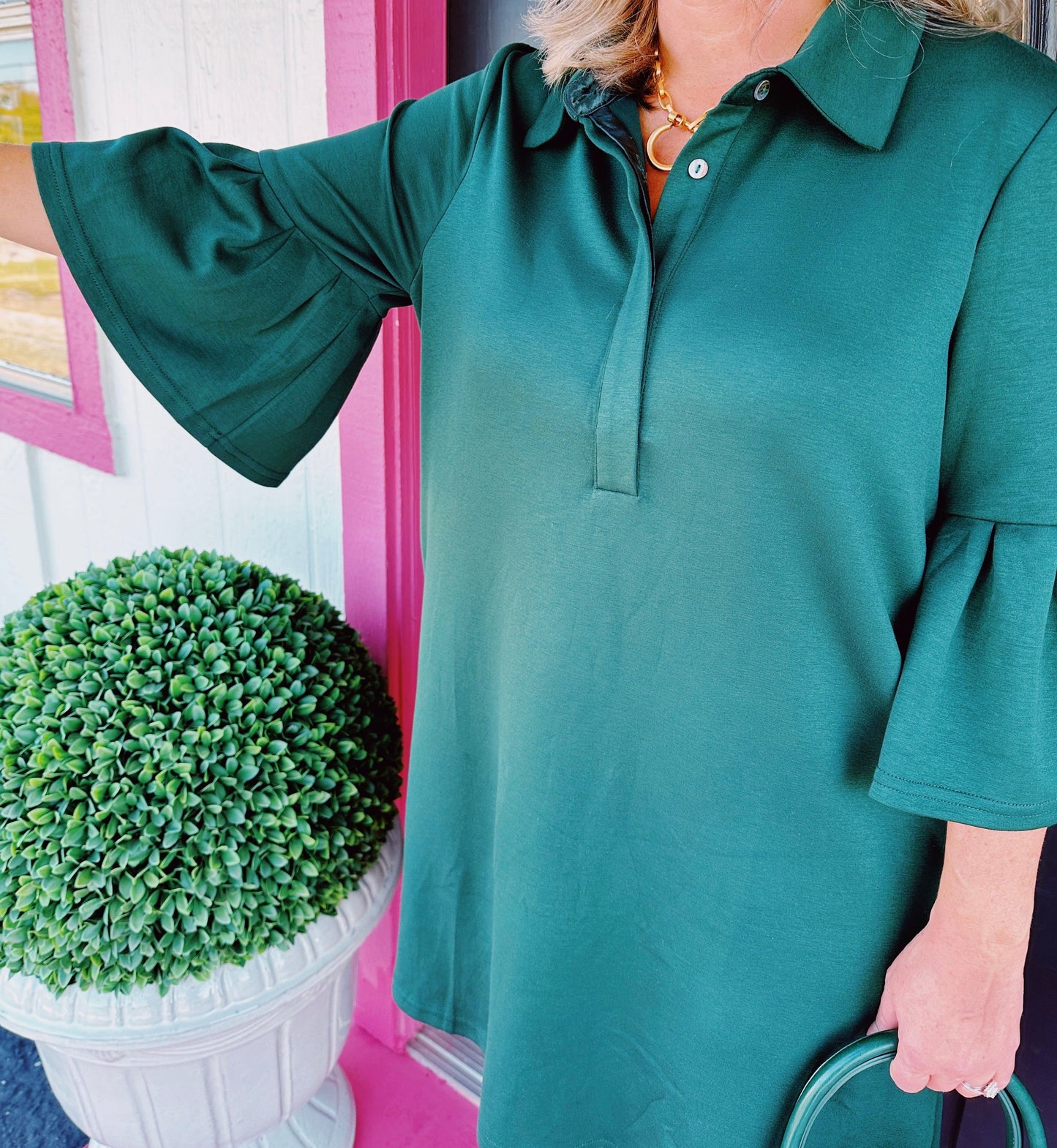 Green Big Sleeve Mini Dress