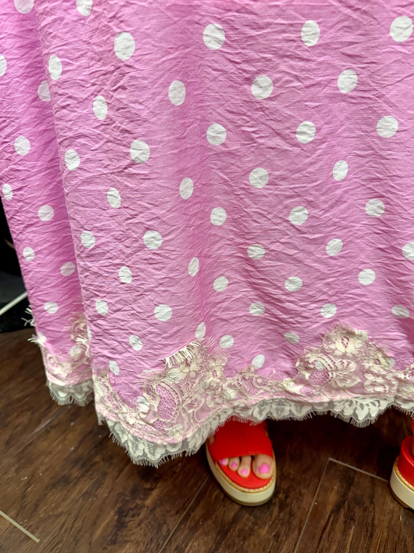Pink Polka Dot Midi w/Lace