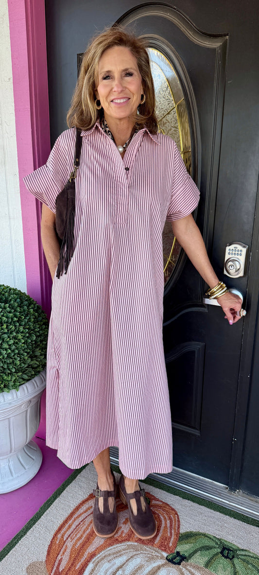 Pink/Brown Stripe SS Maxi