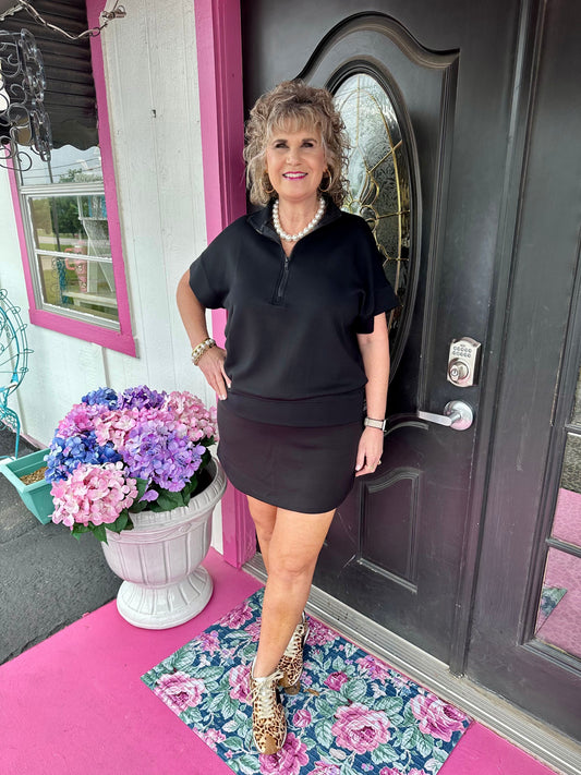 Black Modal Zip Top Skort Set