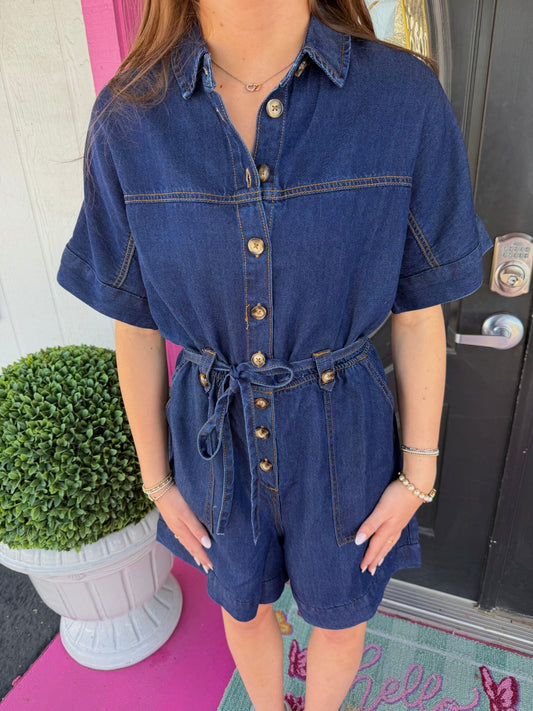 Mariselle Belted Denim Romper