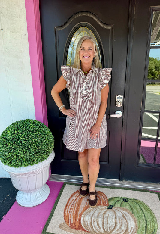 Brown Gingham Flutter Slv Mini