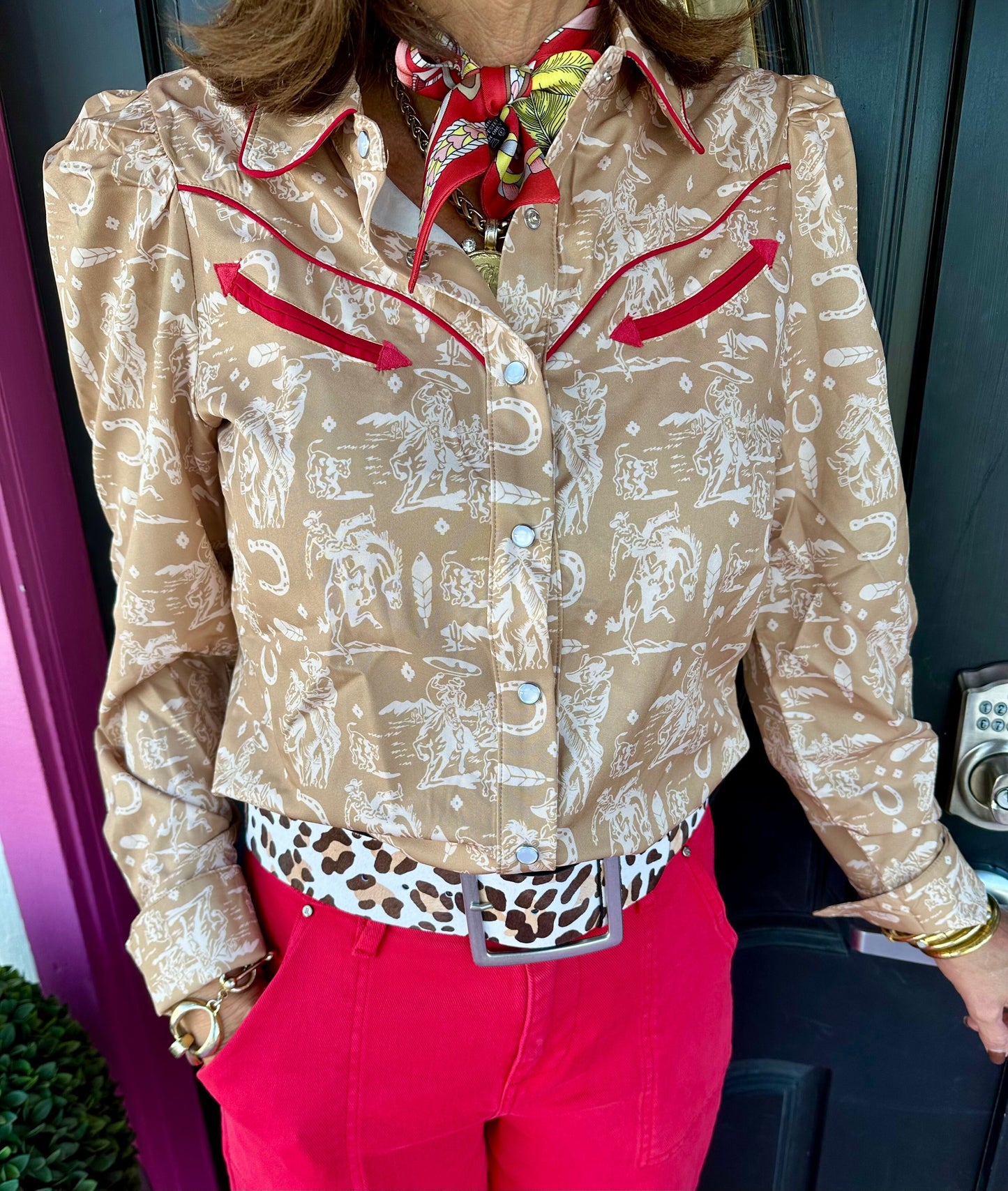 Cowboy Feather LS Pearl Snap Top