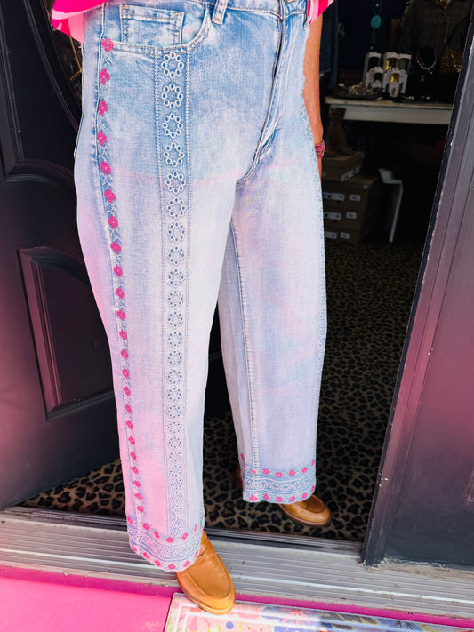 Denim Pants w/Pink Emb