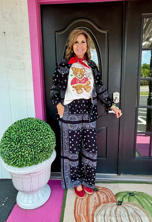 Blk Bandana Wide Leg Pant