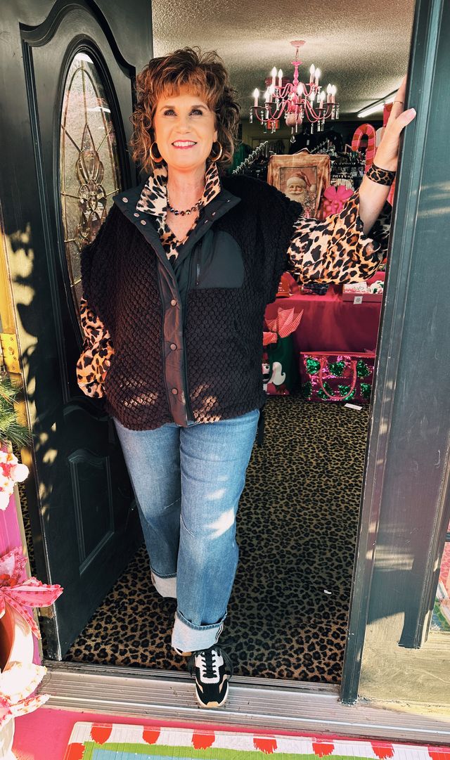 Black Mixed Fabric Vest