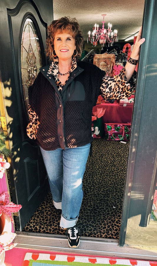 Black Mixed Fabric Vest