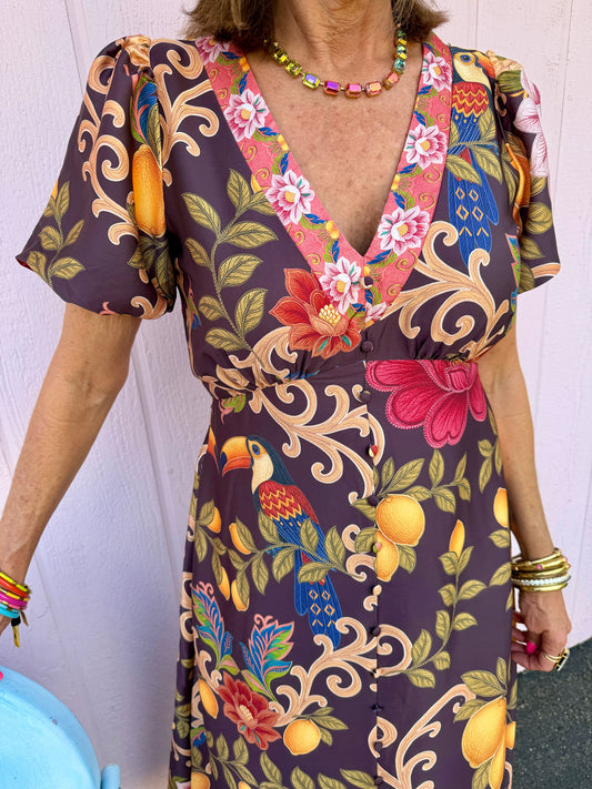 Brown Floral Button Front Maxi