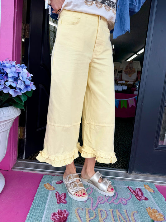 Butter Yellow Ruffle Hem Pant