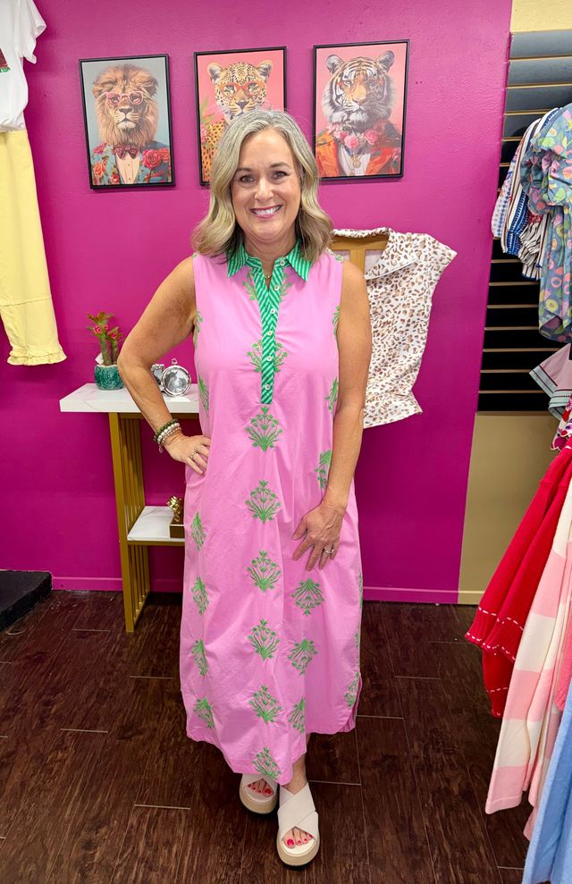 Pink Midi w/Green Stripe Collar