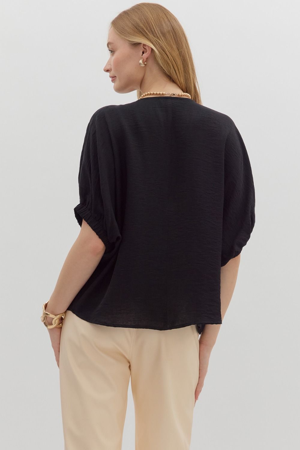 Black Braided V-Neck Collar Top