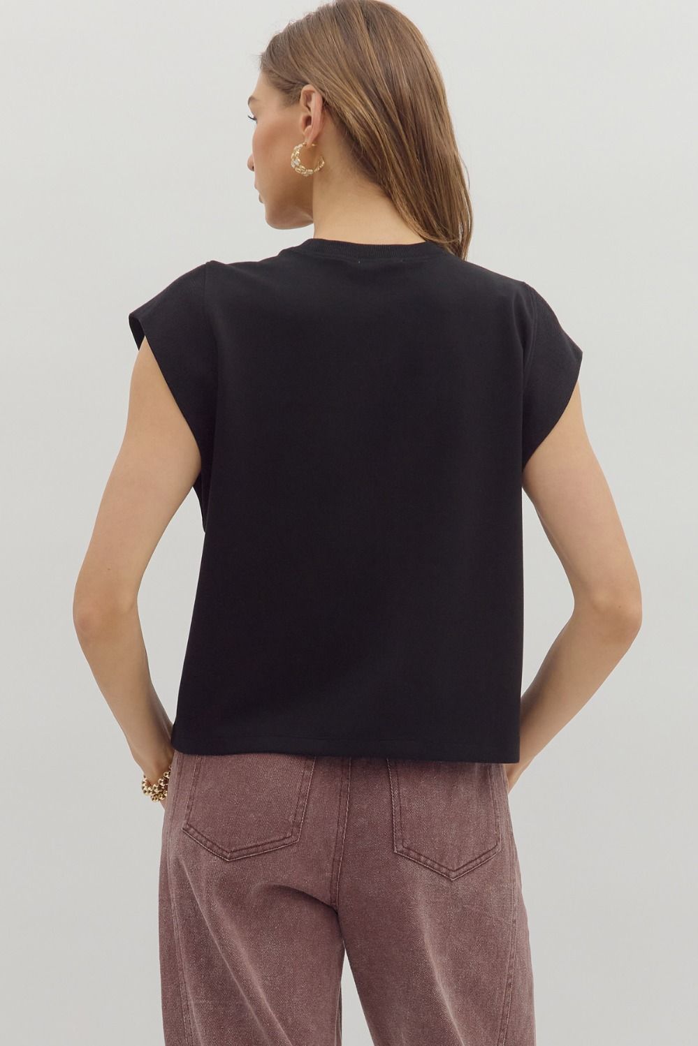 Black Knit Cap Sleeve Top