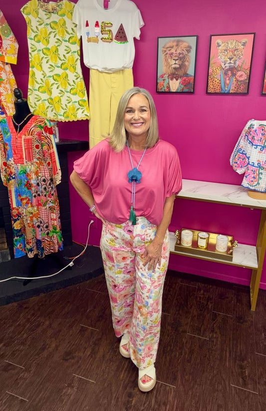 Pastel Floral Front Pocket Pants