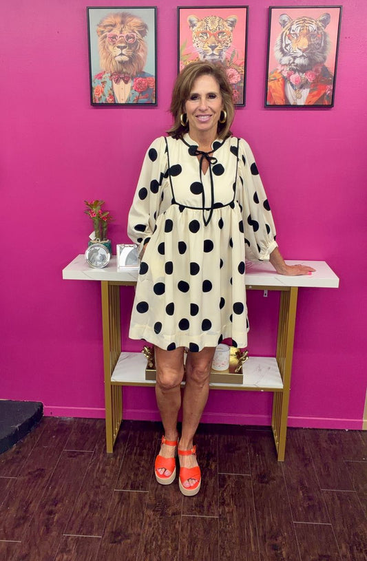 Cream and Black Polka Dot Dress