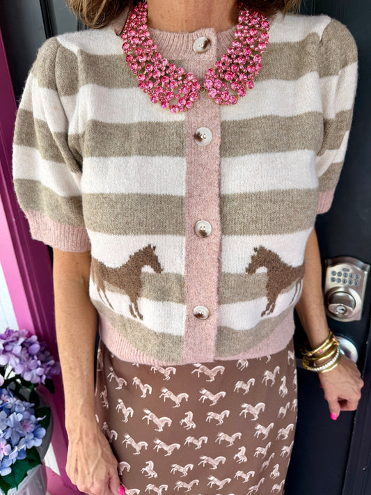 Blush Striped Sweater W/ Horse