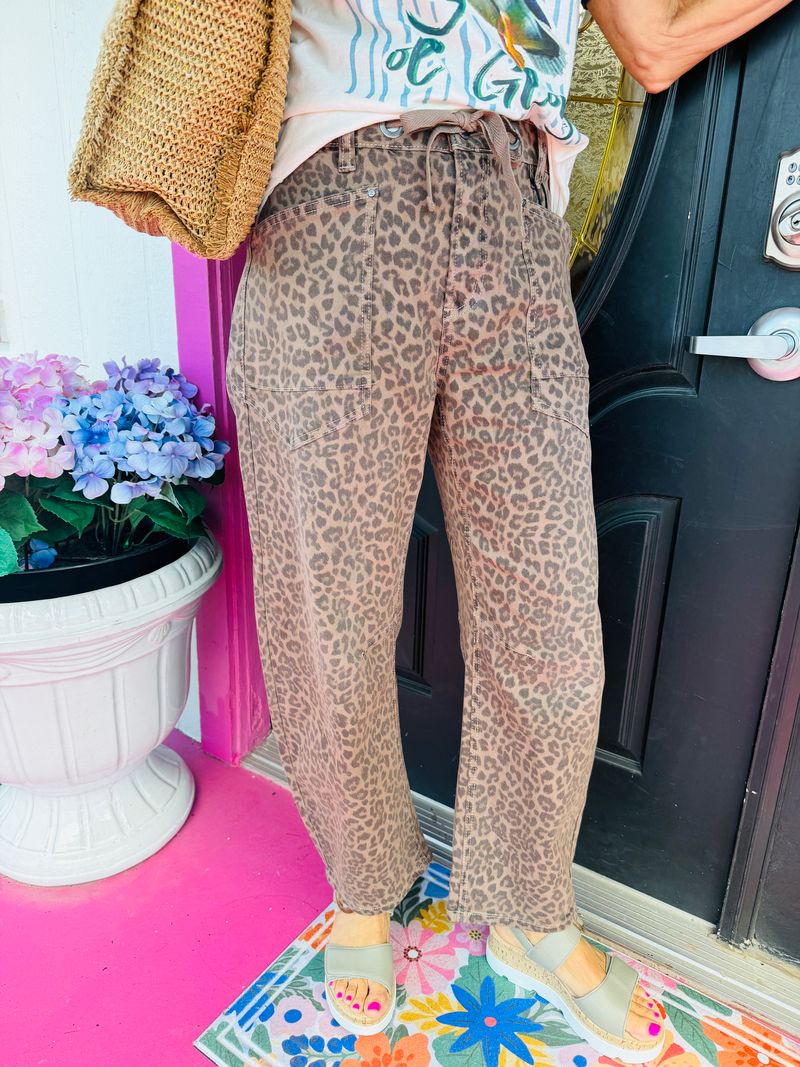 Brown Leopard Tie Waist Barrel