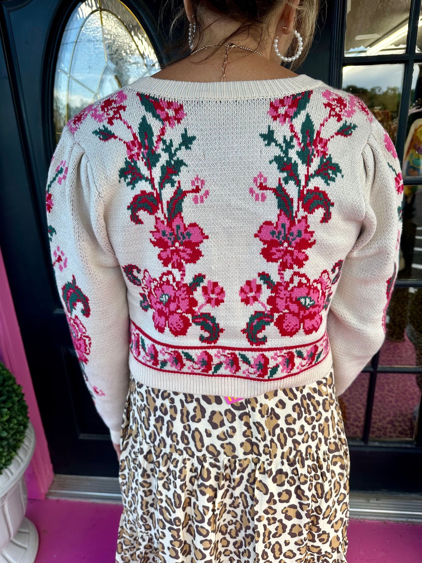 Ivory Red Floral Sweater