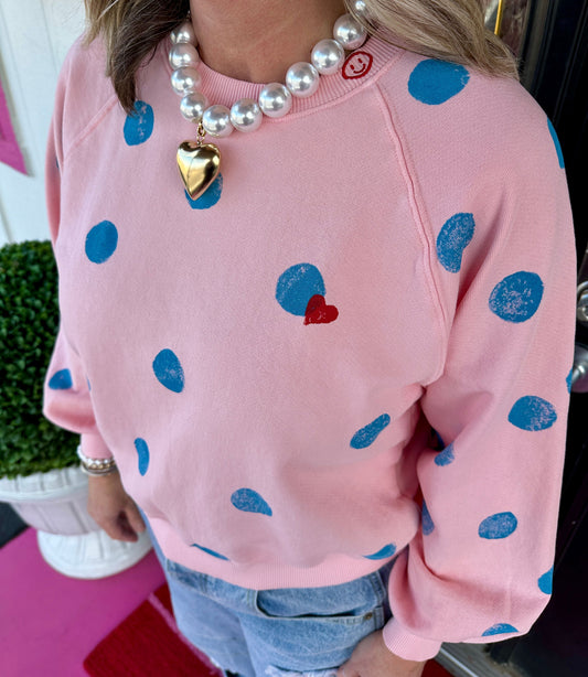 Blue Pink Polka Dot Smiley SS