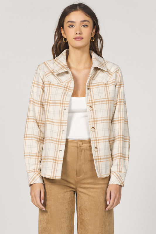 West Mocha Plaid Button Up Jacket
