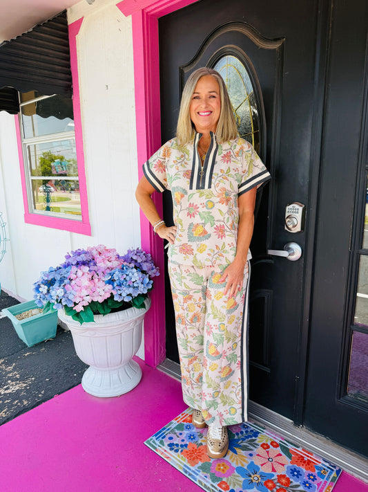 Oatmeal Floral Pant Set