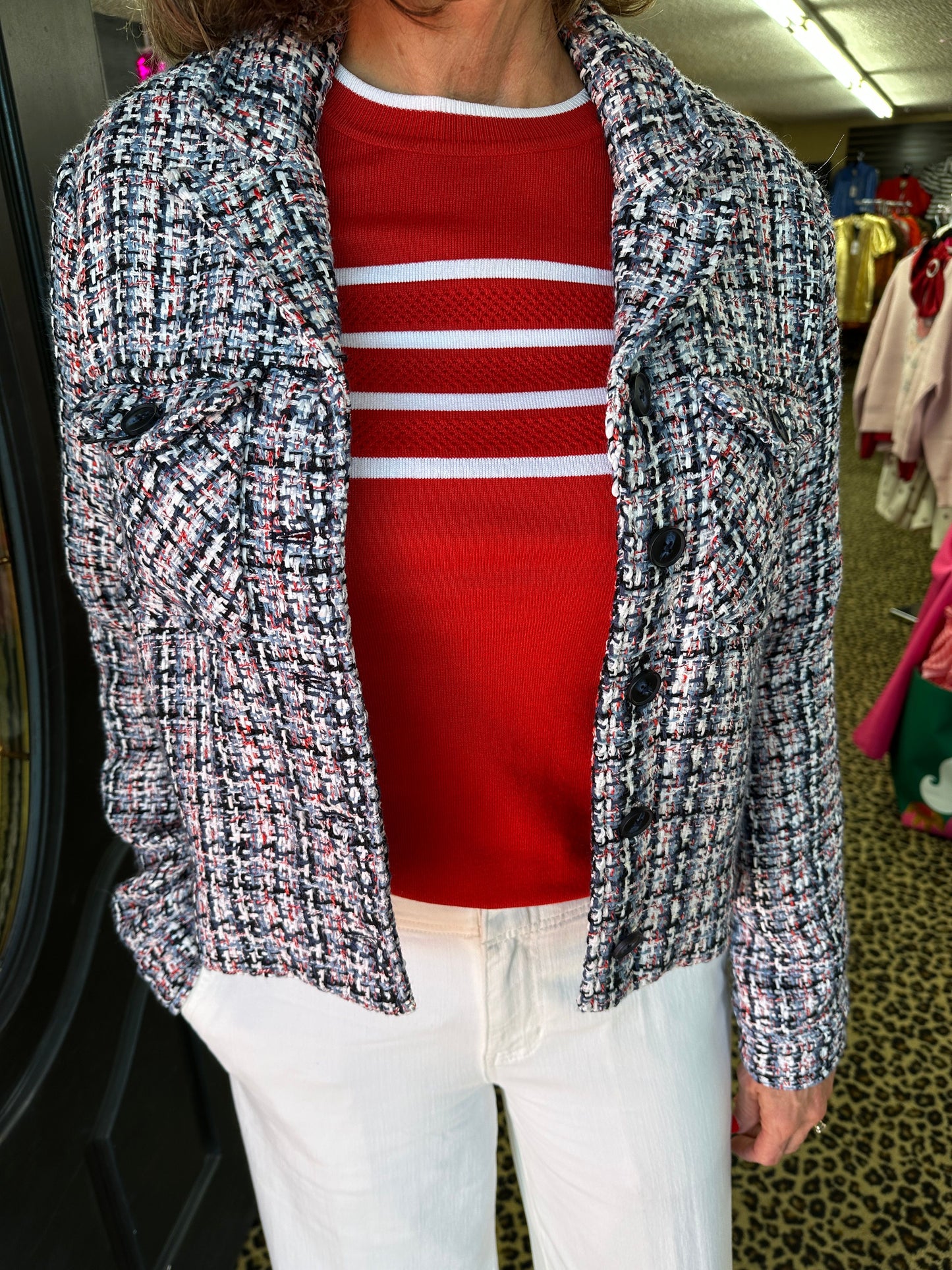 Navy Multi Plaid Button Jacket