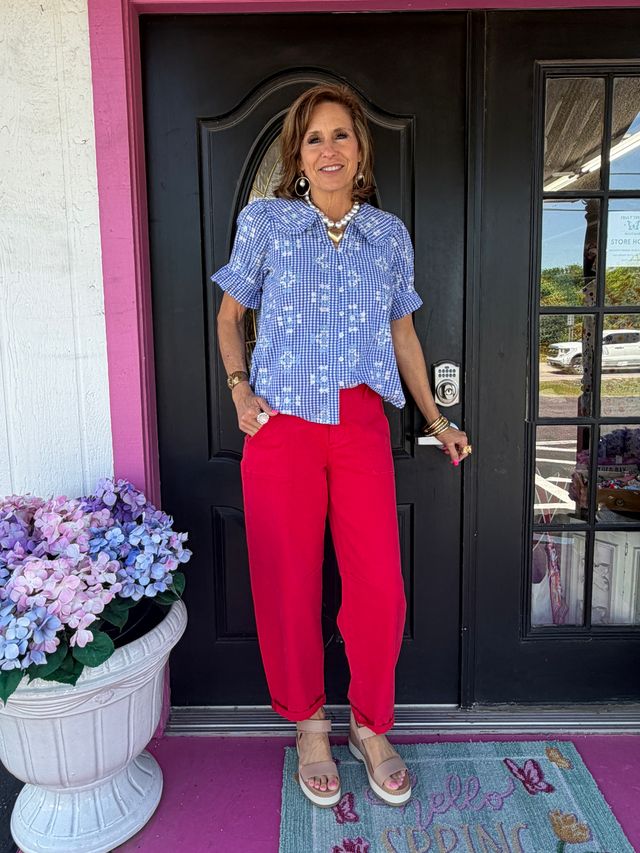 Blue Ditsy Poet Top