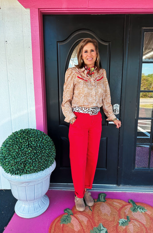 Cowboy Feather LS Pearl Snap Top