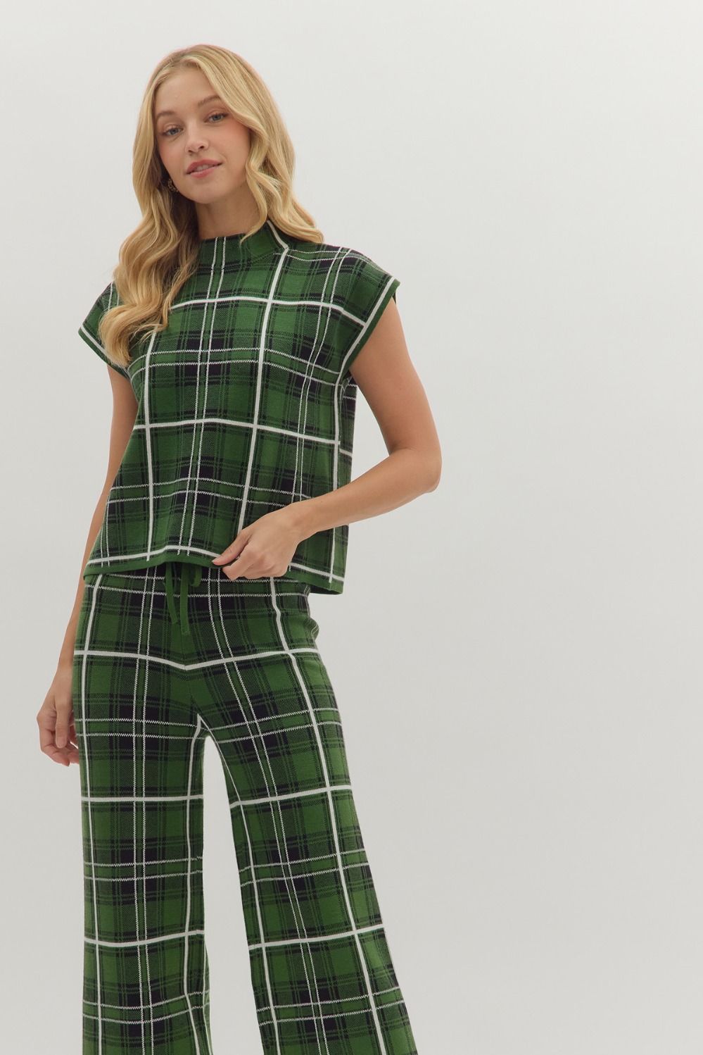 Cap Sleeve Plaid Sweater Vest