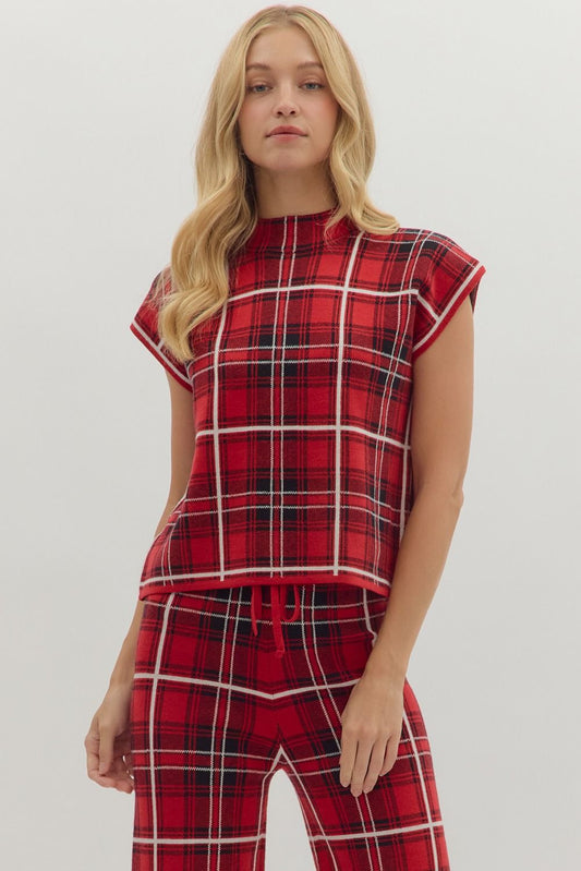 Cap Sleeve Plaid Sweater Vest