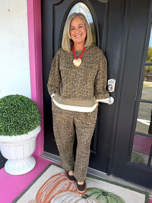 Olive Leopard Sweat Set
