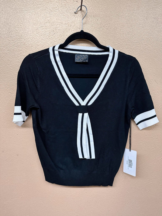 Black Stripe Trim Tie Sweater Top