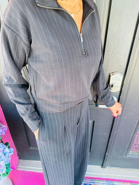 Black w/Grey Stripe Pant Set