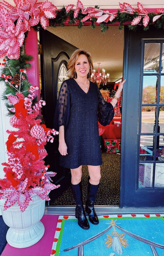 Black Sheer Sleeve Shirt Dress