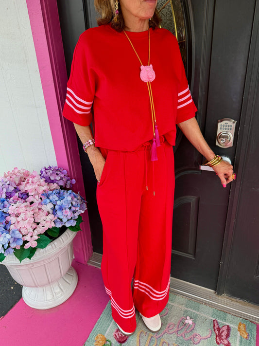Red Pant set W/Pink Stripes set