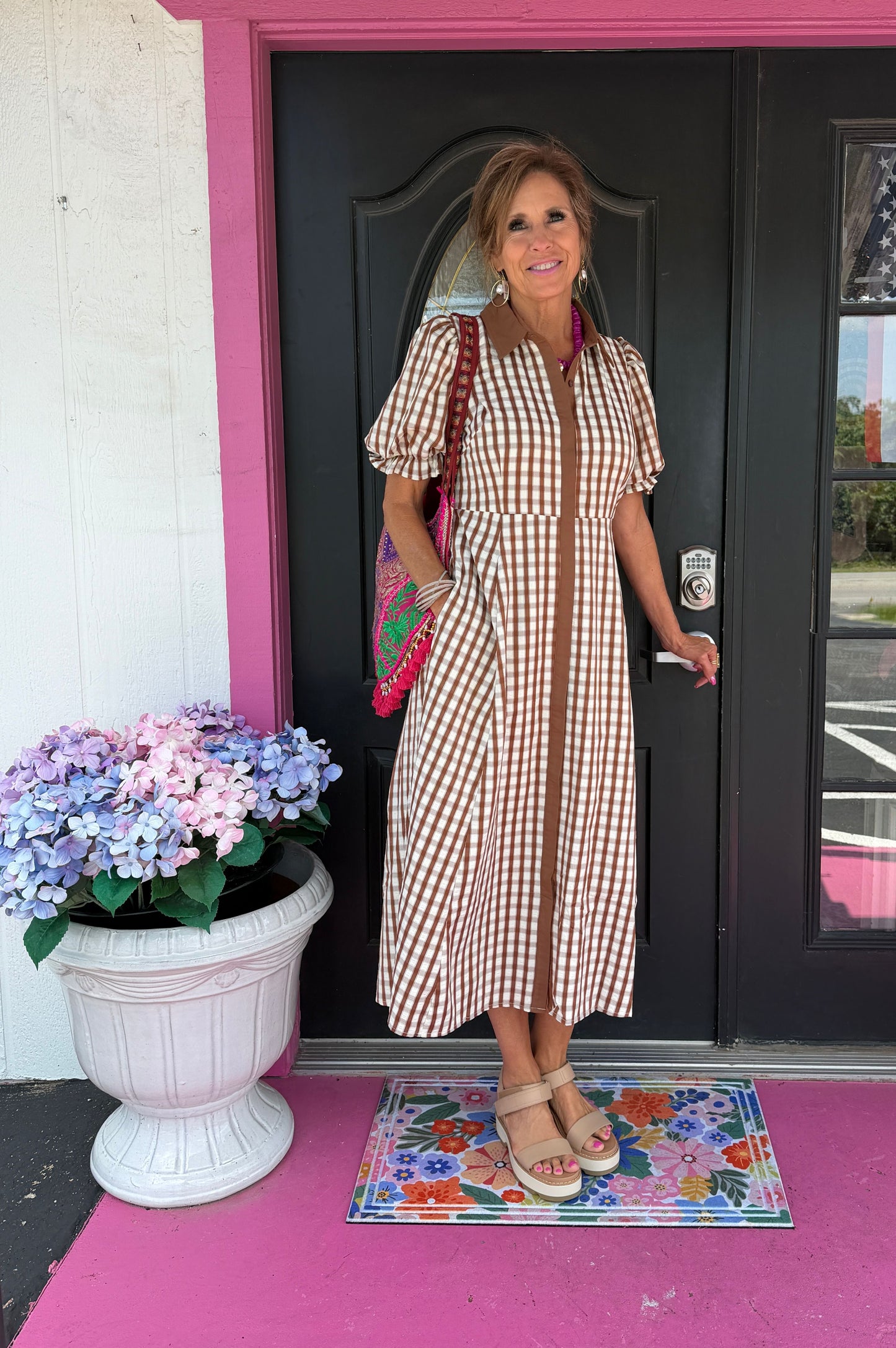 Brown/White Checkered Dress