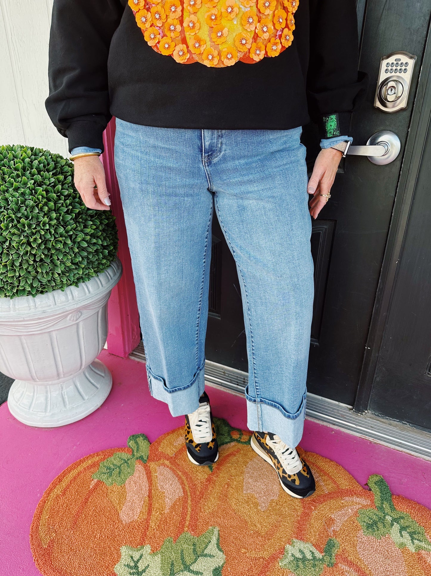 Morgan Denim Cuffed Wide Leg