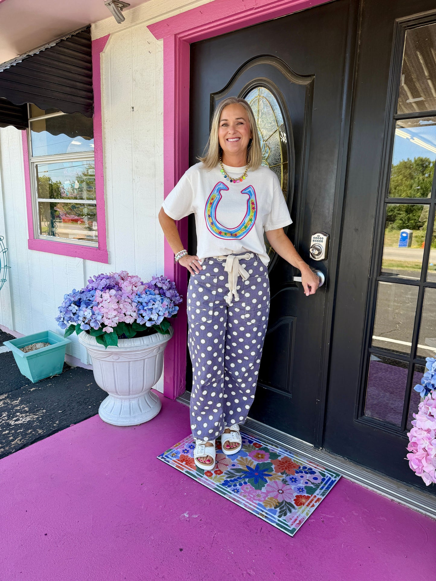 Purple Polka Dot Drawstring Pants