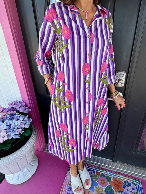 Purple/Wht Stripe Shirt Dress