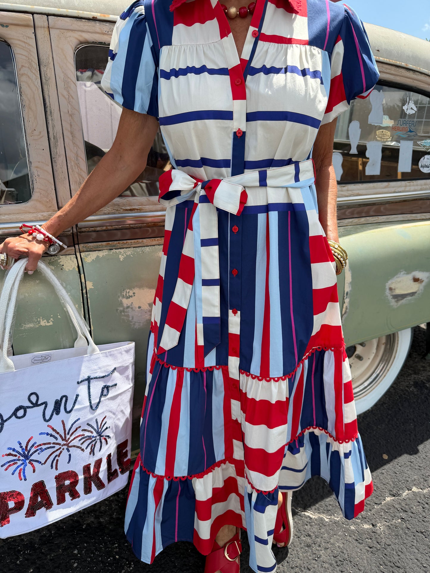 Luna Dress Maritime Stripe R/W/B