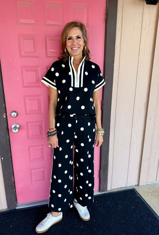 Black/Wht Polka Dot Pant Set