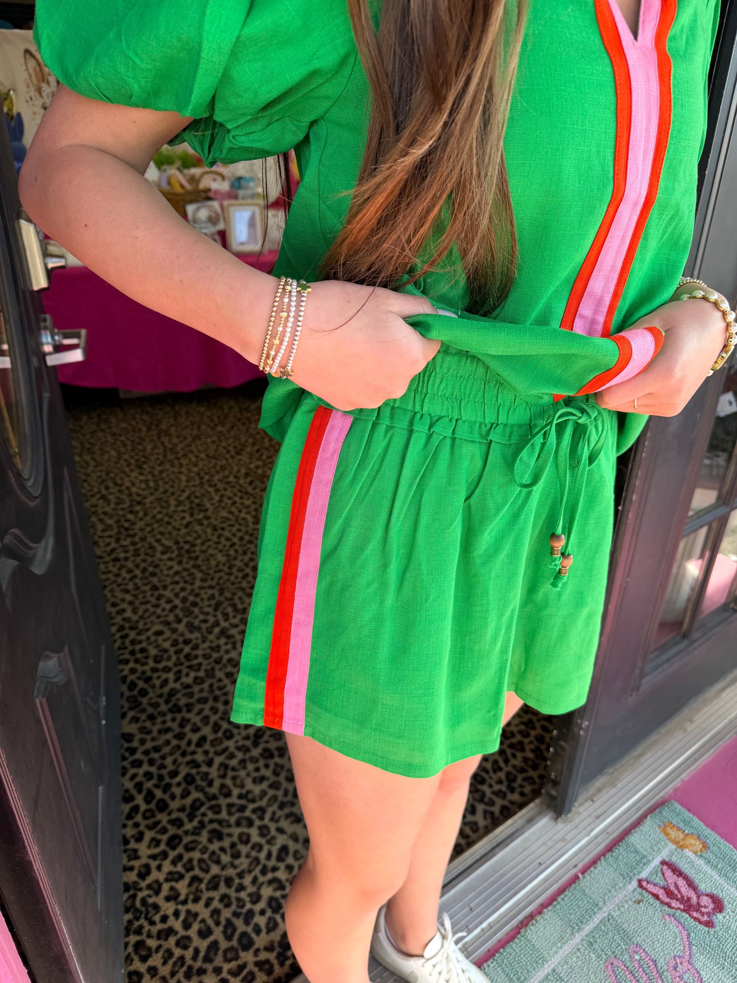 Green Orange Stripe Short Set