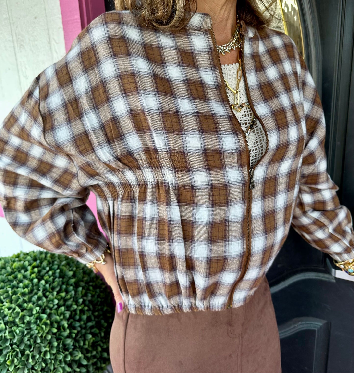 Rust Zipped Plaid Jacket