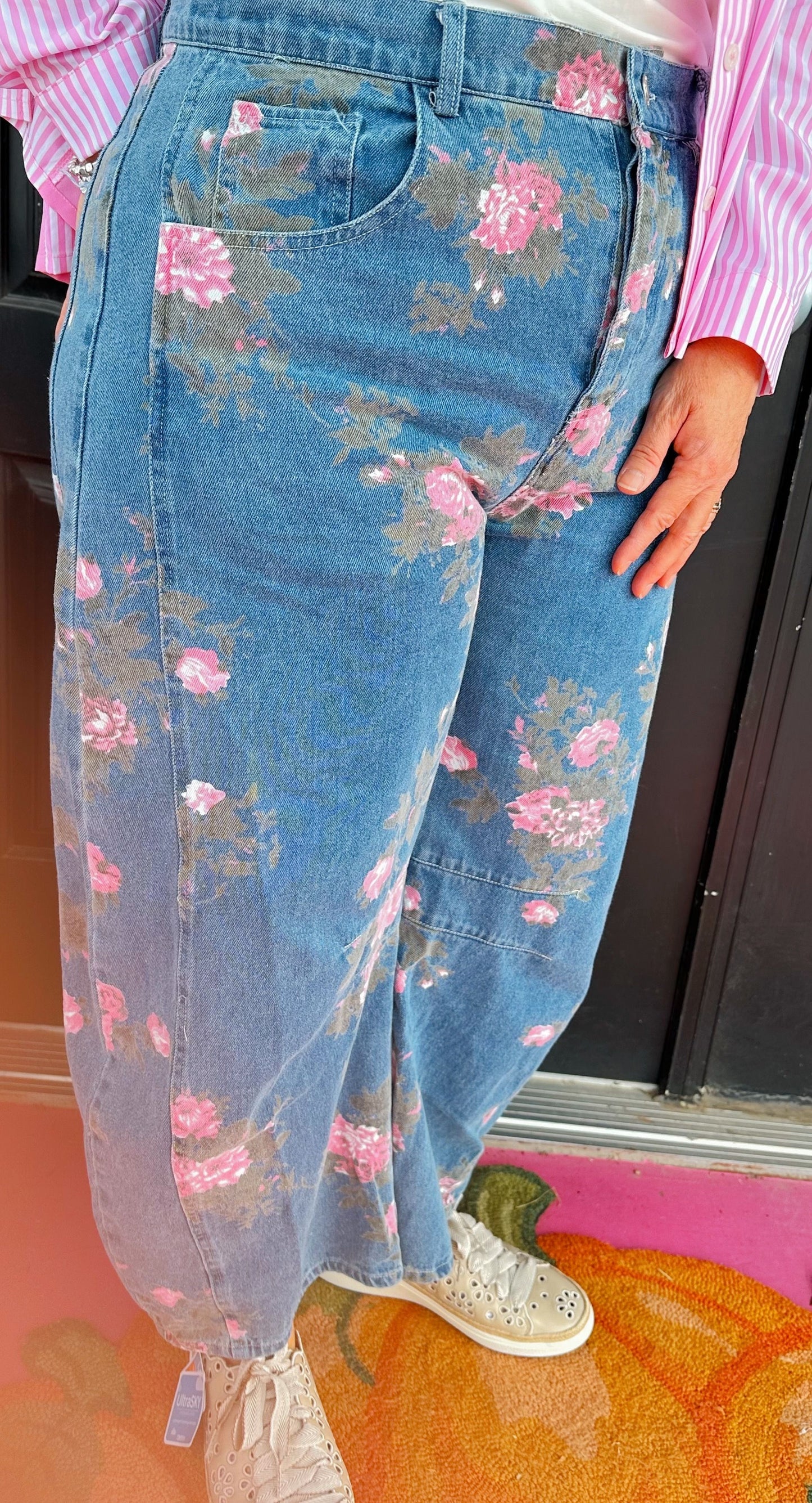 Denim Blossom Barrel Jean