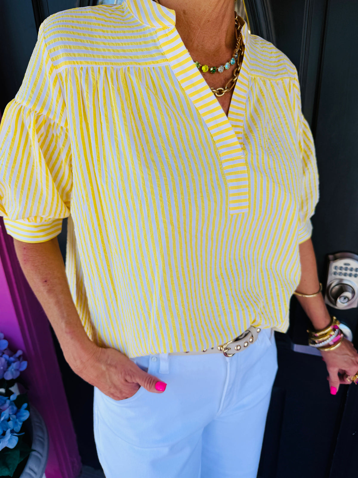 Yellow Striped Relaxed Slv Top