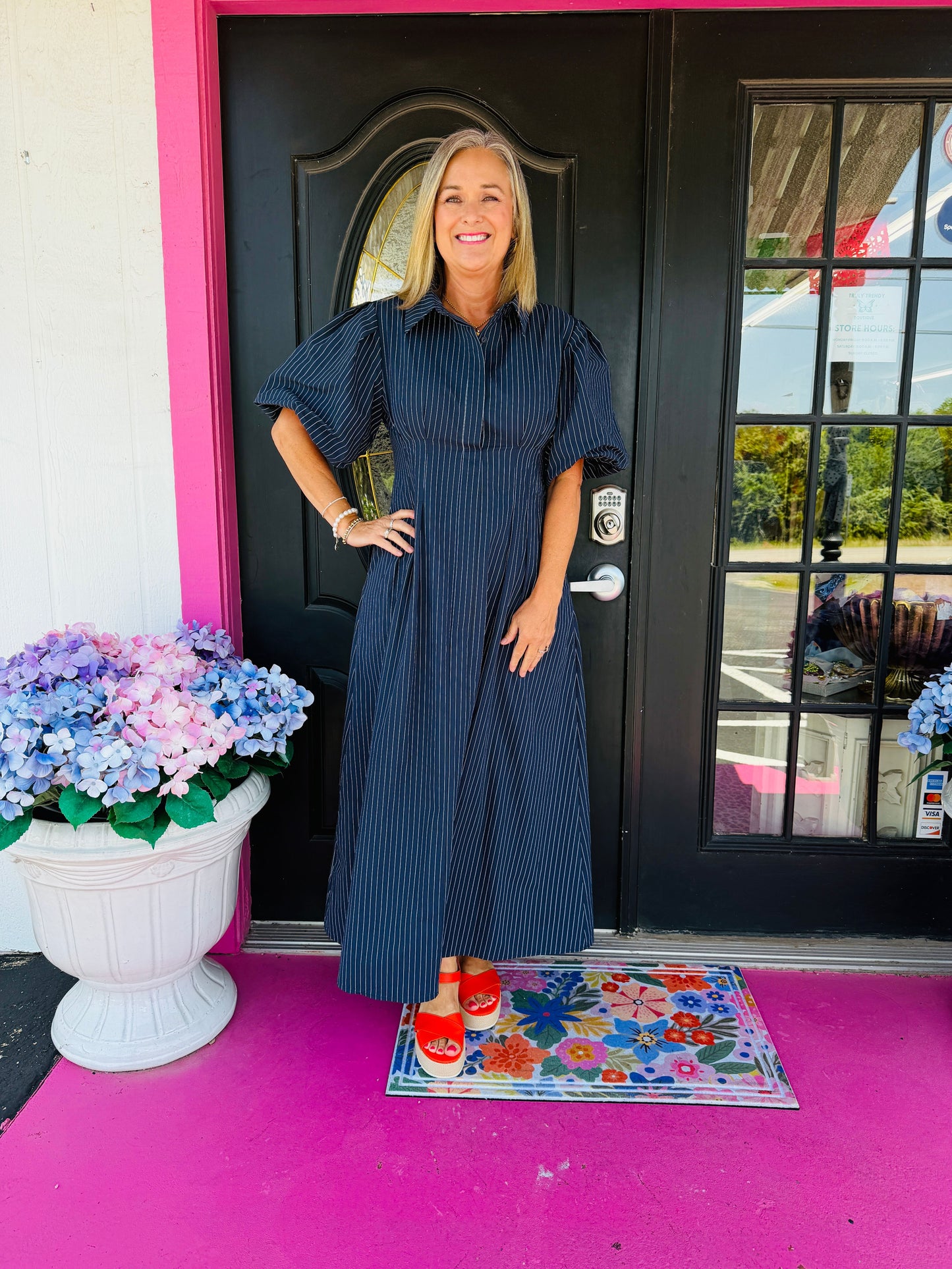 Navy Poplin Stripe Janelle Maxi