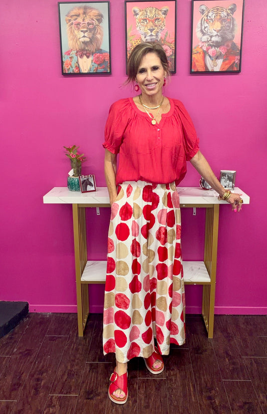 Red Mix Big Dot Palazzo Pant